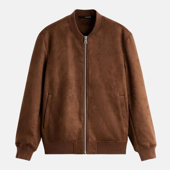 Men's Relaxed Fit Bomber Jacket | Stand Collar Hip-Length Design Brown