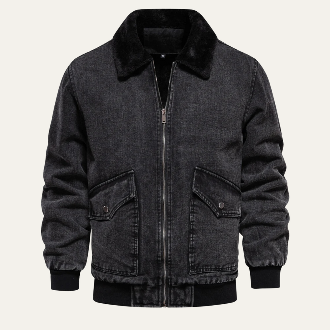 Men's Relaxed Fit Bomber Jacket with Sherpa Collar Dark Grey