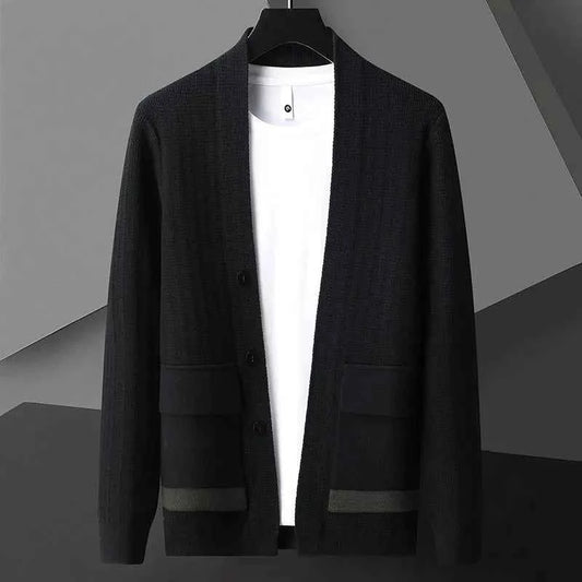 Men's Black Relaxed Fit Button Front Flap Pocket Cardigan Black