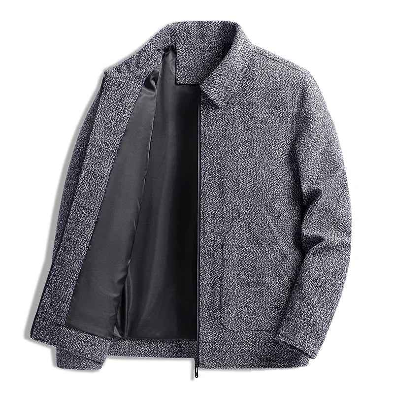 Men's Relaxed Fit Collared Jacket | Zipper Front Hip-Length Design Grey