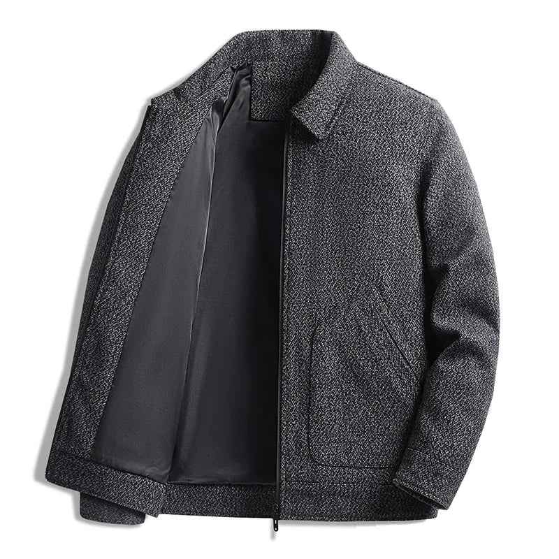 Men's Relaxed Fit Collared Jacket | Zipper Front Hip-Length Design Black
