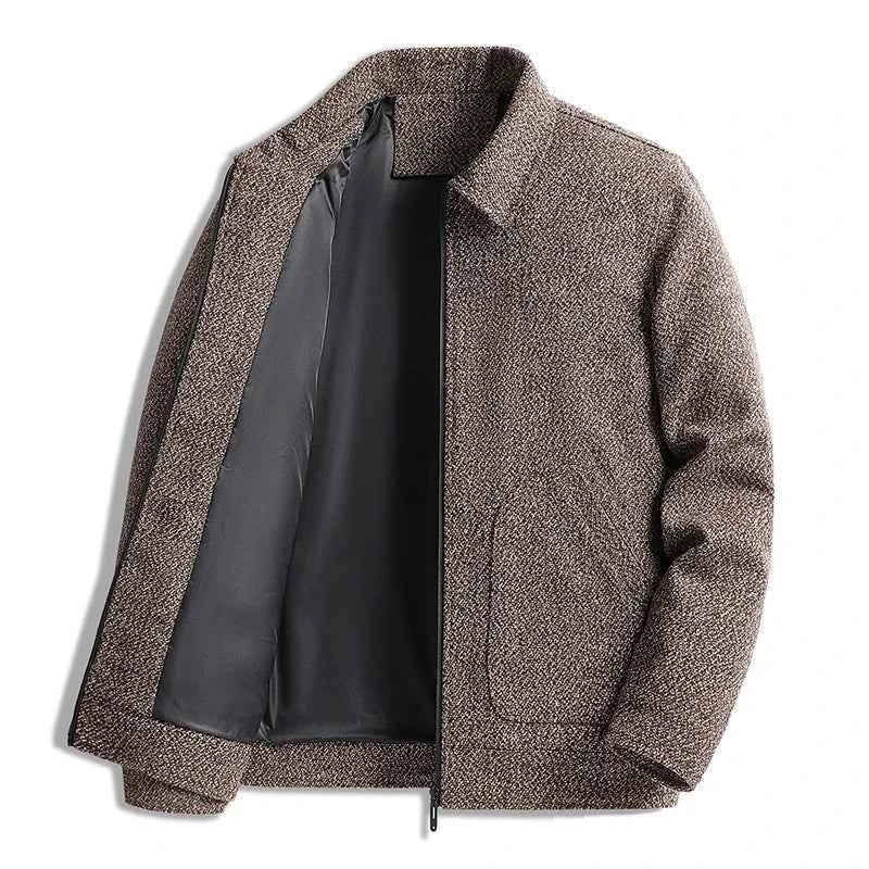 Men's Relaxed Fit Collared Jacket | Zipper Front Hip-Length Design Brown