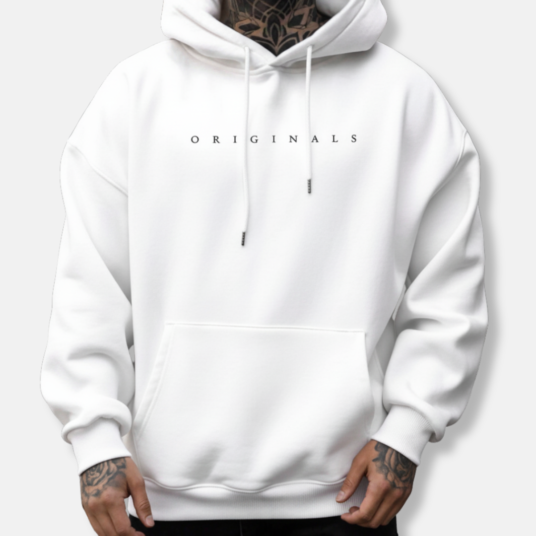 Men’s Relaxed Fit Cotton Blend Hoodie – Kangaroo Pocket Streetwear Pullover White