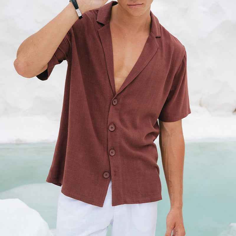 Men's Relaxed Fit Deep V-Neck Short Sleeve Shirt – Breathable Fabric