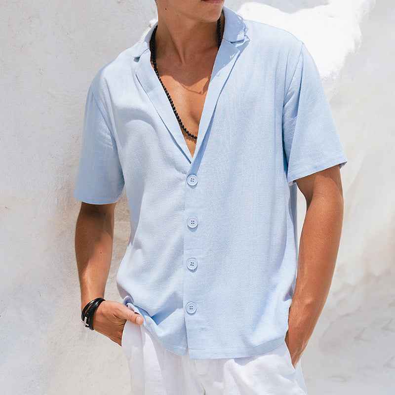 Men's Relaxed Fit Deep V-Neck Short Sleeve Shirt – Breathable Fabric