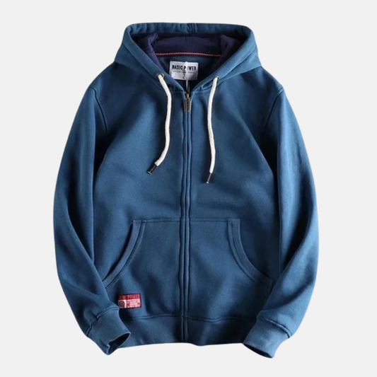 Men's Relaxed Fit Full Zip Hoodie with Drawstring Blue