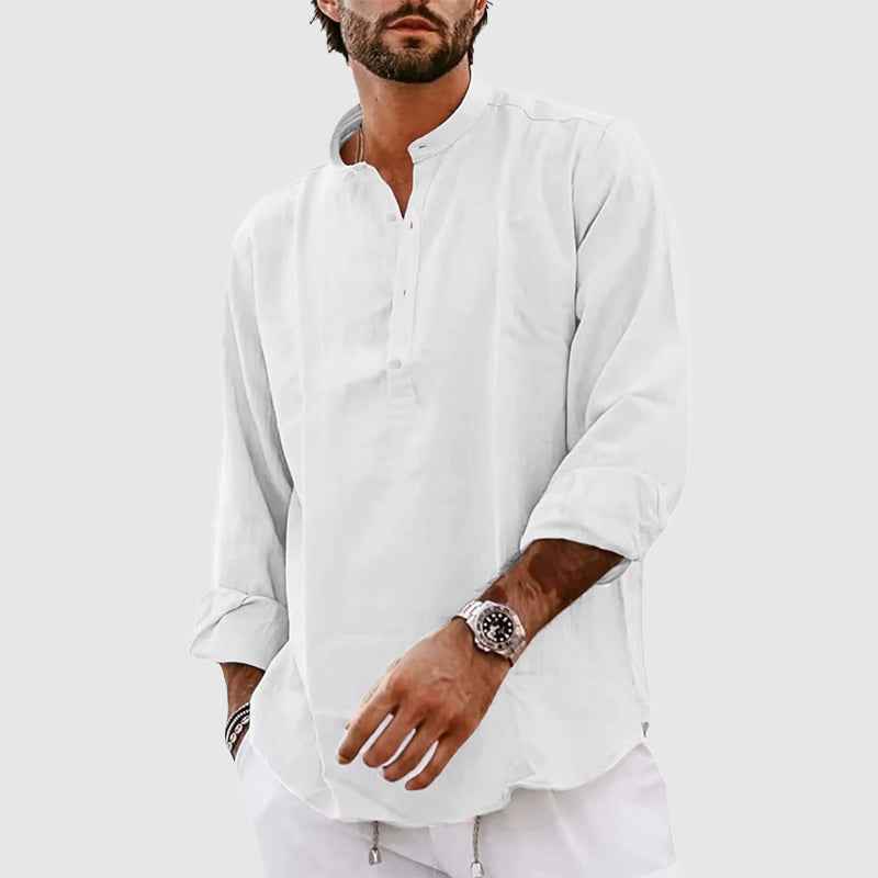 Men's Relaxed Fit Henley Shirt – Breathable Long Sleeve Top White