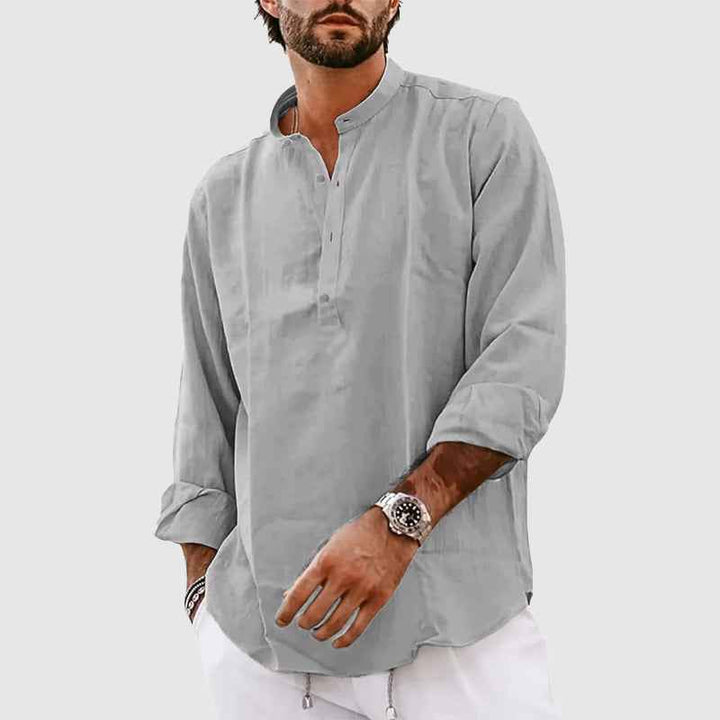 Men's Relaxed Fit Henley Shirt – Breathable Long Sleeve Top Grey