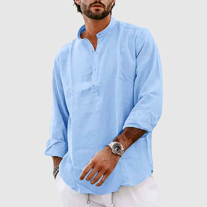 Men's Relaxed Fit Henley Shirt – Breathable Long Sleeve Top Blue