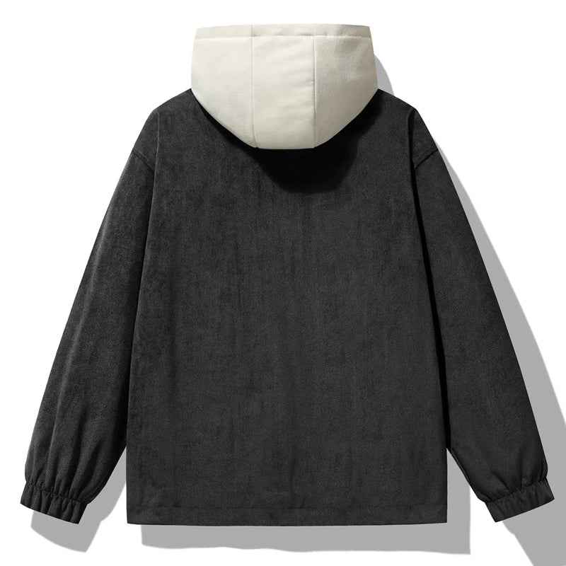 Men's Relaxed Fit Hooded Jacket with Button Front and Side Pockets