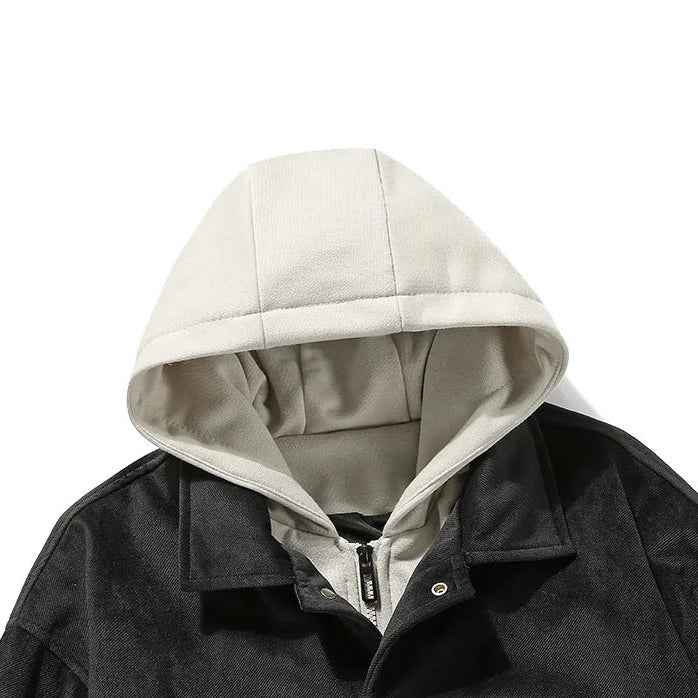 Men's Relaxed Fit Hooded Jacket with Button Front and Side Pockets