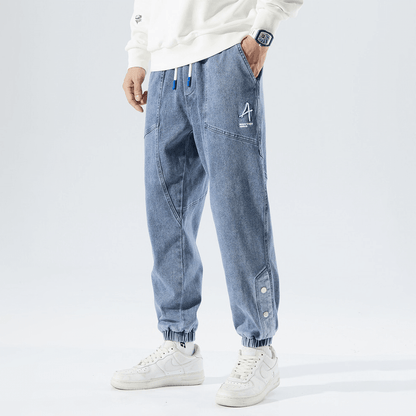 Men's Relaxed Fit Jogging Pants Denim Style Drawstring & Elastic Cuffs
