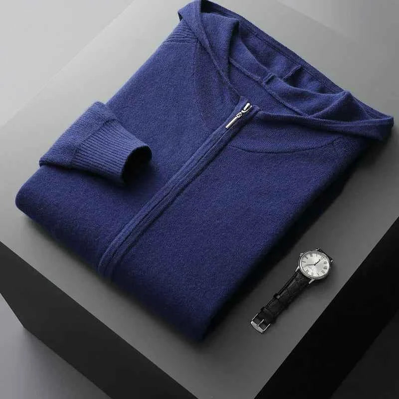 Men's Relaxed Fit Jogging Suit – Soft Luxury Fabric Hoodie with Zipper – Ribbed Cuffs Navy Blue