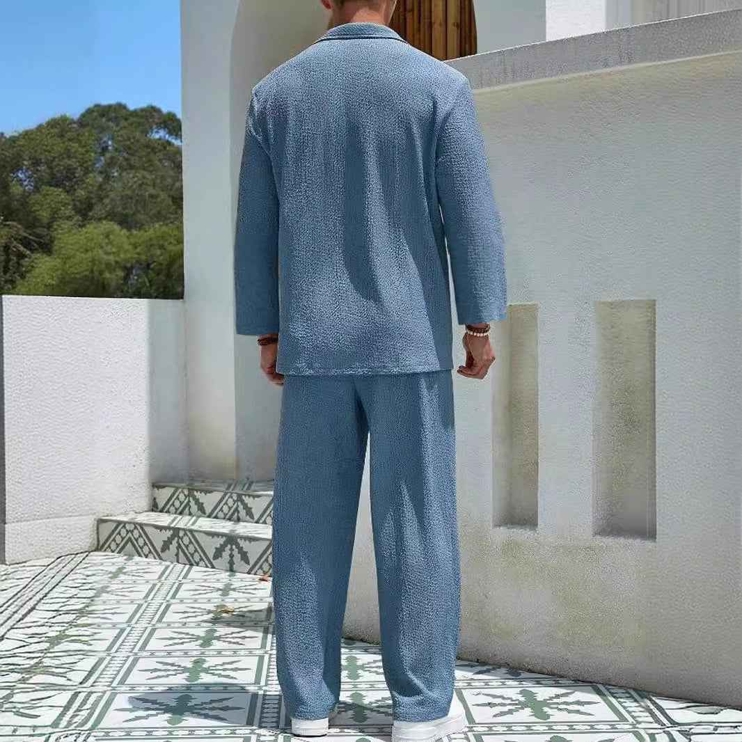 Men's Relaxed Fit Lounge Set – Soft Knit Long Sleeve & Straight Pants