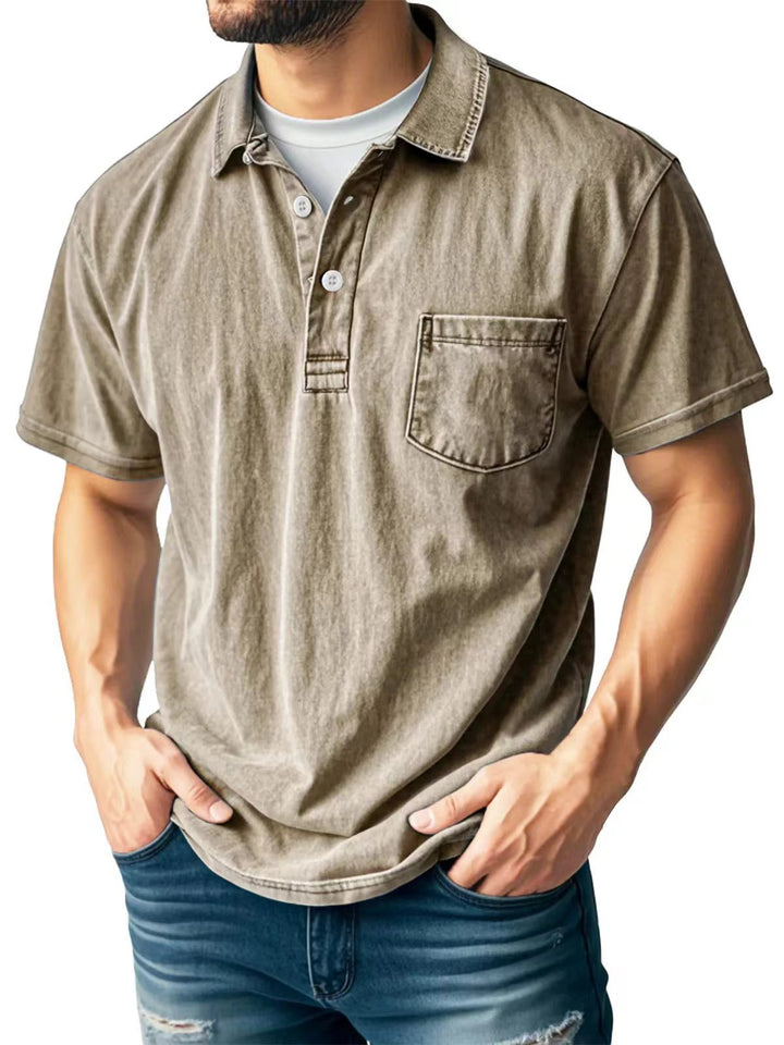 Men's Relaxed Fit Polo Shirt – Breathable Short Sleeve with Chest Pocket Khaki
