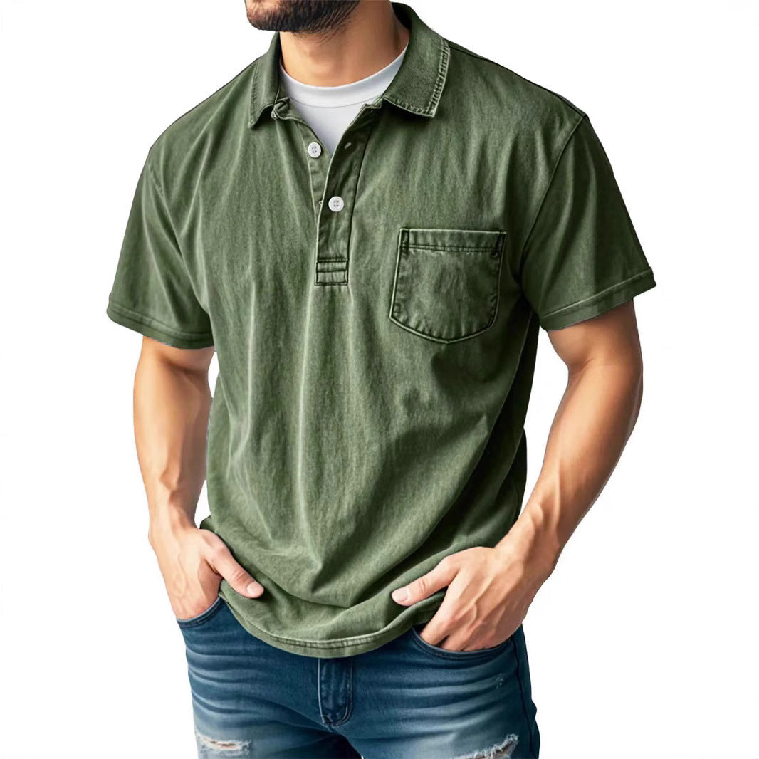 Men's Relaxed Fit Polo Shirt – Breathable Short Sleeve with Chest Pocket Army Green