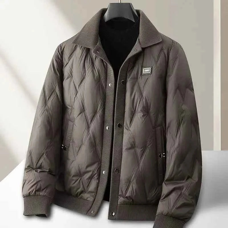 Men's Relaxed Fit Quilted Puffer Jacket | Button Front Design Coffee