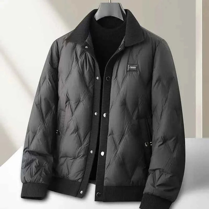Men's Relaxed Fit Quilted Puffer Jacket | Button Front Design Classic Black