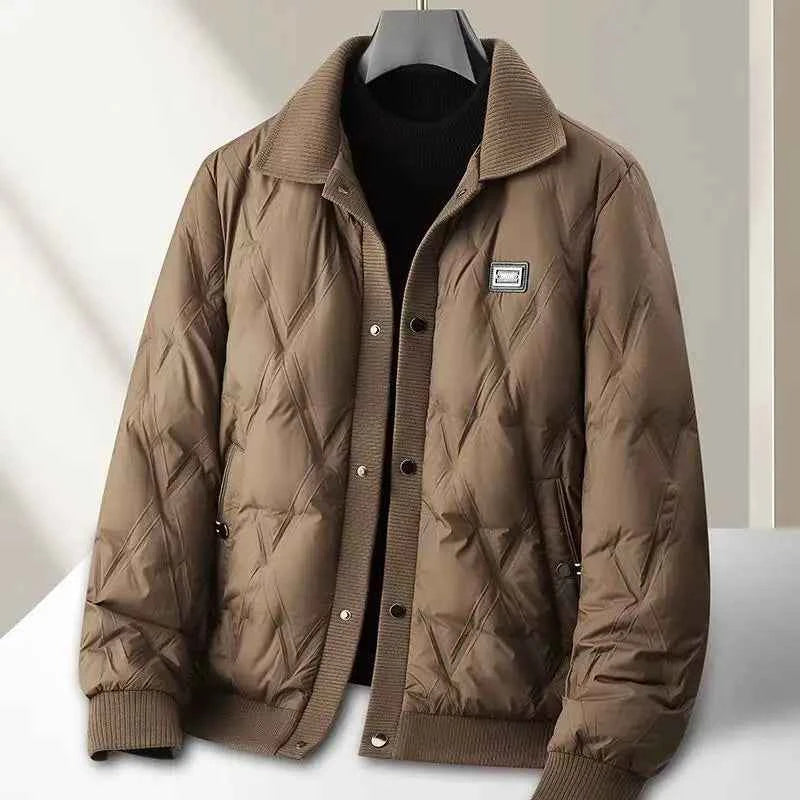 Men's Relaxed Fit Quilted Puffer Jacket | Button Front Design Light Brown