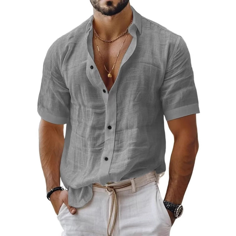 Men's Relaxed Fit Shirt – Breathable Short Sleeve with Chest Pocket Grey