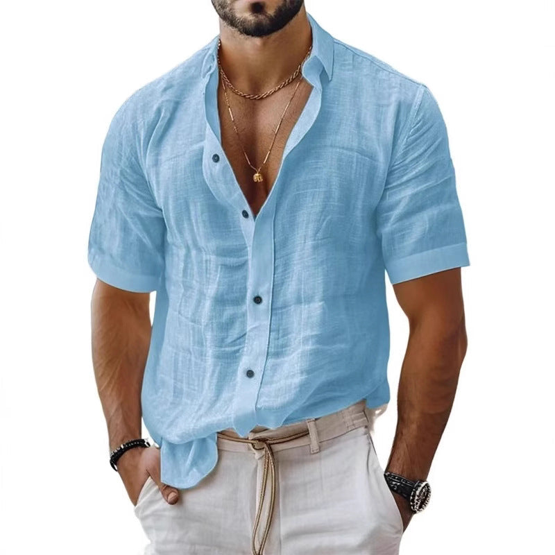 Men's Relaxed Fit Shirt – Breathable Short Sleeve with Chest Pocket Blue