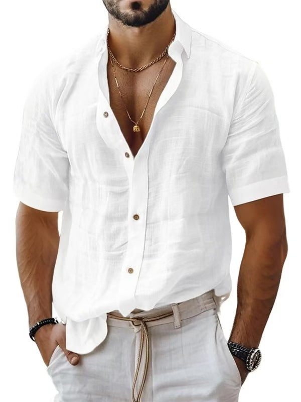 Men's Relaxed Fit Shirt – Breathable Short Sleeve with Chest Pocket White