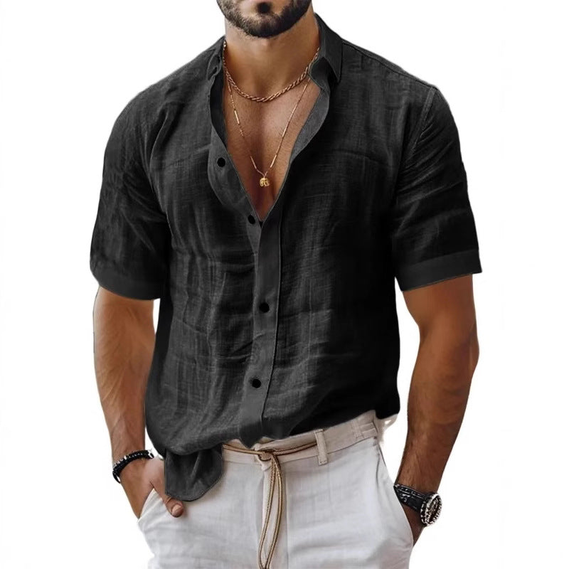 Men's Relaxed Fit Shirt – Breathable Short Sleeve with Chest Pocket Black