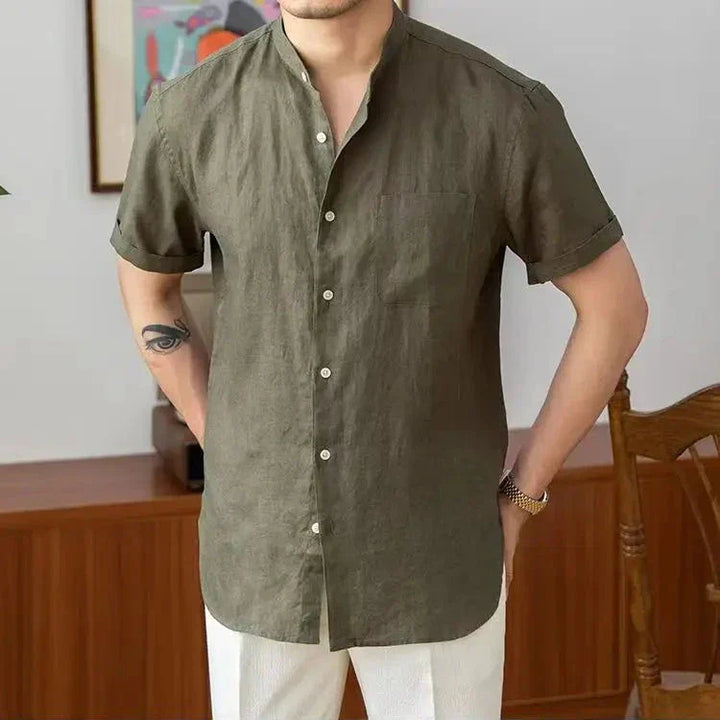 Men's Relaxed Fit Shirt – Long Sleeve – Natural Fabric – Mandarin Collar