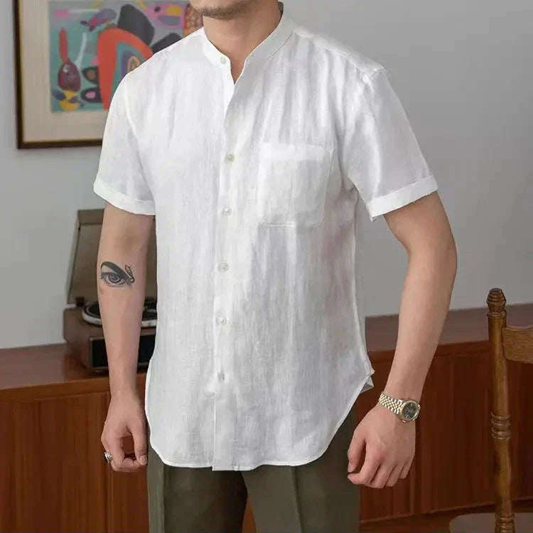 Men's Relaxed Fit Shirt – Long Sleeve – Natural Fabric – Mandarin Collar