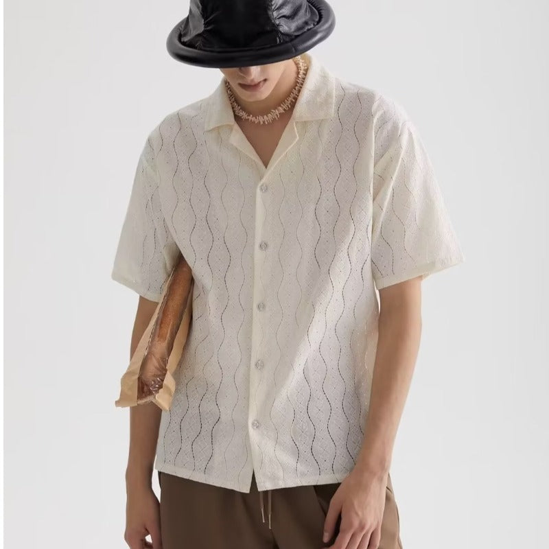 Men's Relaxed Fit Short Sleeve Shirt – Cuban Collar – Breathable Luxury Fabric Apricot