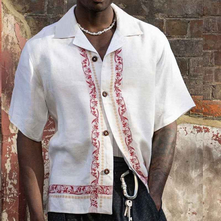 Men's Relaxed Fit Short Sleeve Shirt – Embroidered Detail – Breathable Fabric White