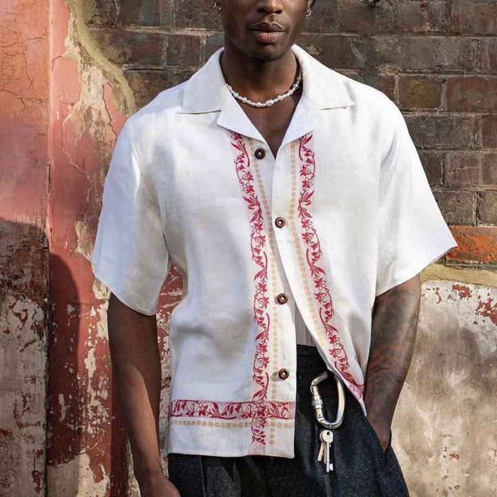 Men's Relaxed Fit Short Sleeve Shirt – Embroidered Detail – Breathable Fabric