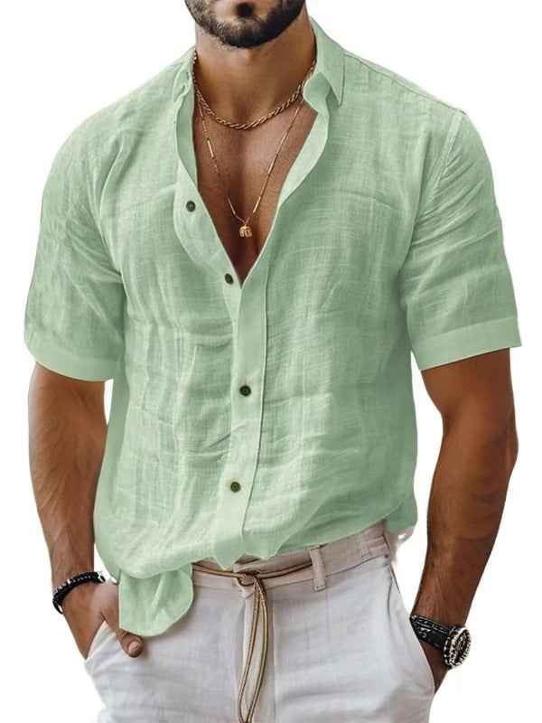 Men's Relaxed Fit Short Sleeve Shirt – Natural Fabric with Chest Pocket Green