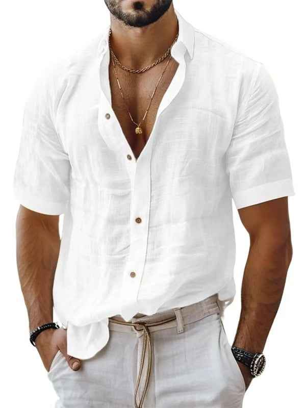 Men's Relaxed Fit Short Sleeve Shirt – Natural Fabric with Chest Pocket White