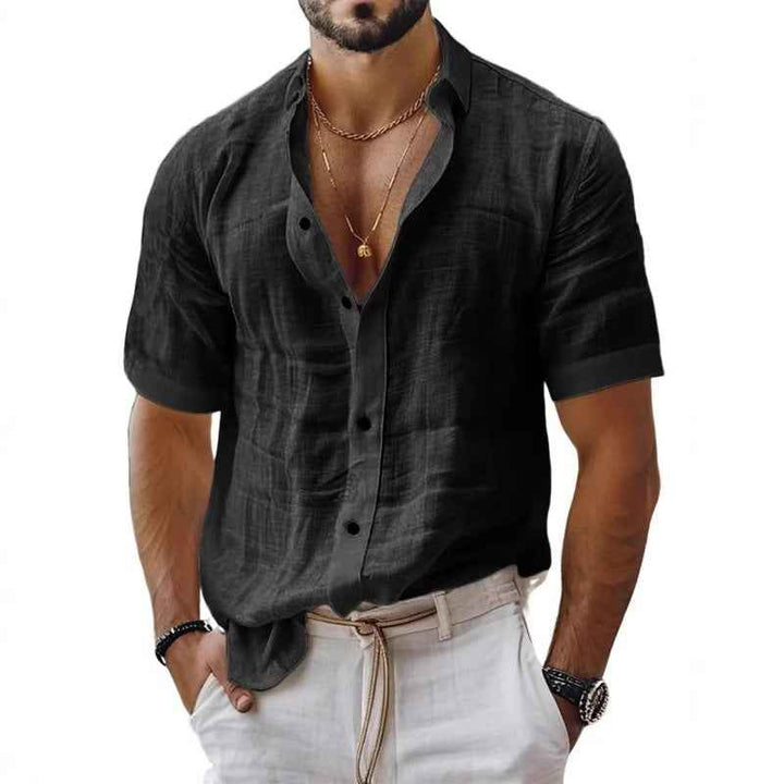 Men's Relaxed Fit Short Sleeve Shirt – Natural Fabric with Chest Pocket Black