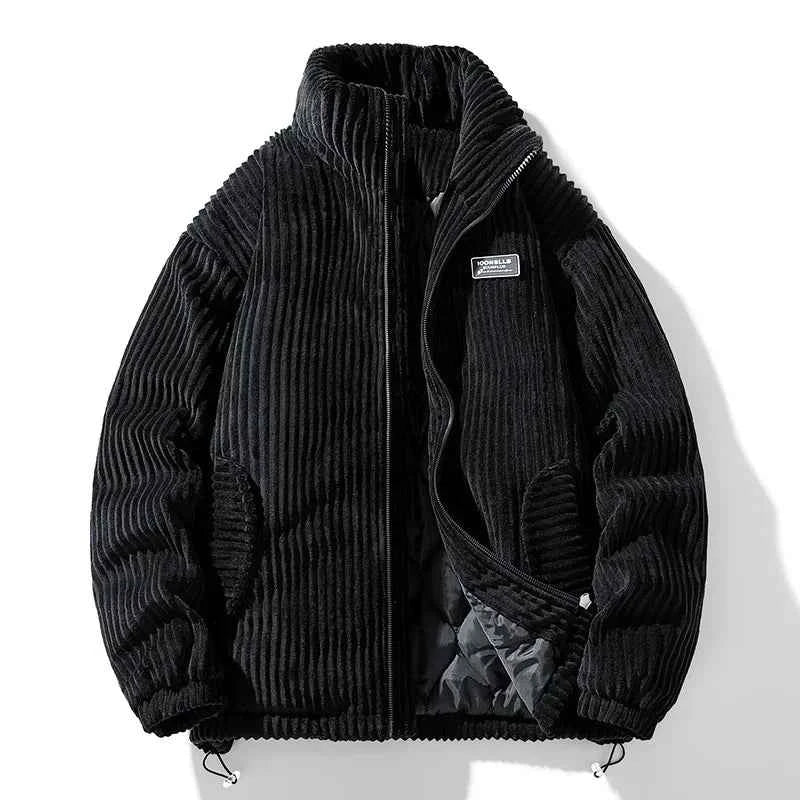 Men's Relaxed Fit Stand Collar Zip Jacket Black