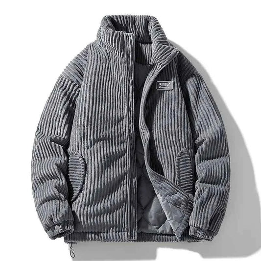 Men's Relaxed Fit Quilted Lined Stand Collar Zip Winter Jacket Gray