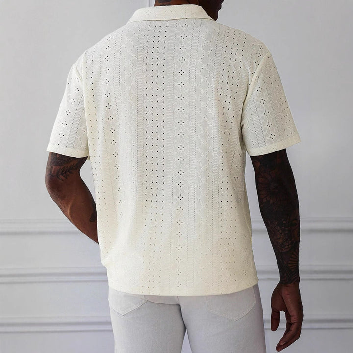 Men's Relaxed Fit T-shirt – V-neck – Jacquard Lace Design – Soft Breathable Knit
