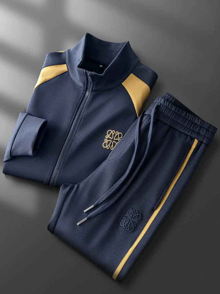 Men's Relaxed Fit Tracksuit – Zip-Up Jacket with Stand-Up Collar & Straight Jogging Pants Blue