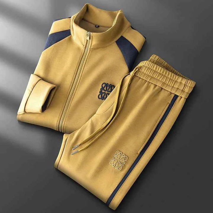 Men's Relaxed Fit Tracksuit – Zip-Up Jacket with Stand-Up Collar & Straight Jogging Pants Yellow