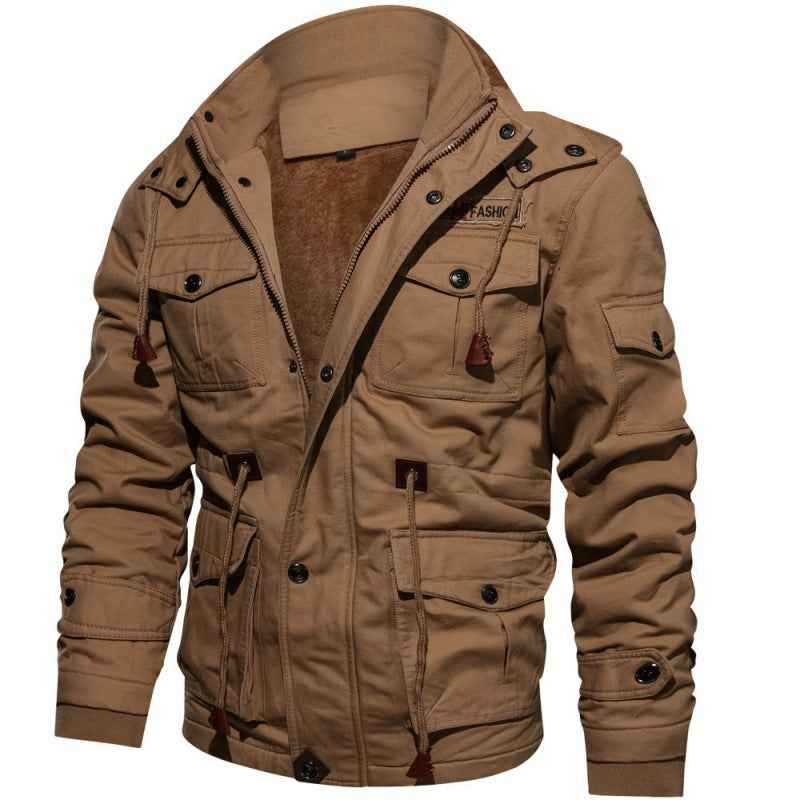 Men's Relaxed Fit Utility Jacket with Lined Snap Placket Khaki