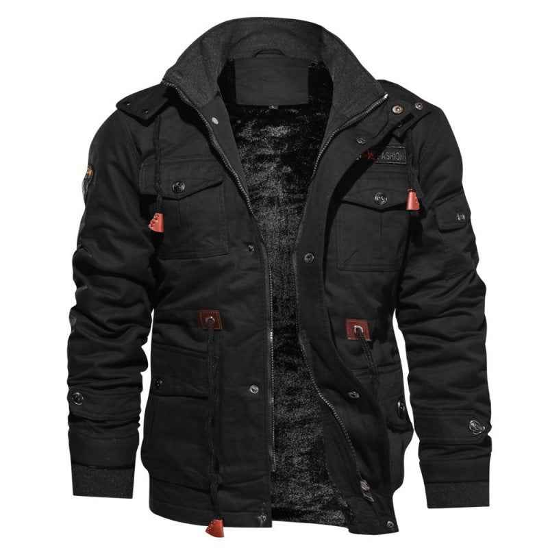 Men's Relaxed Fit Utility Jacket with Lined Snap Placket Black