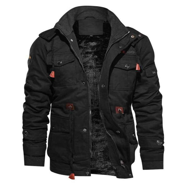 Men's Relaxed Fit Utility Jacket with Lined Snap Placket Black