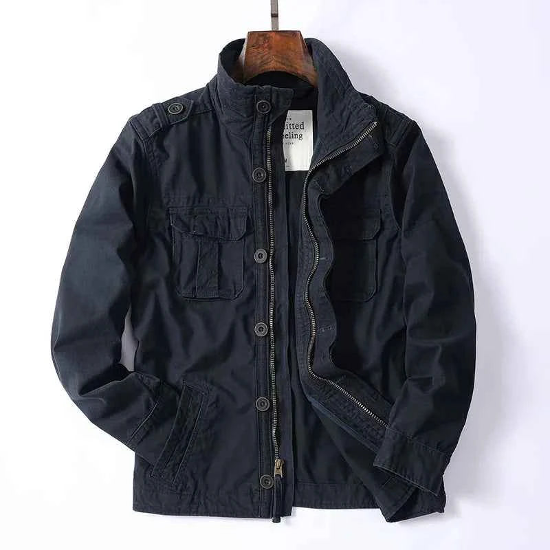 Men's Retro Denim Cargo Jacket Navy Blue