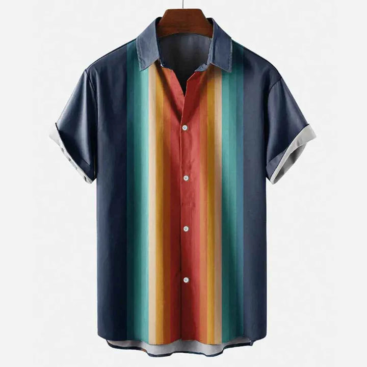 Men's Retro Linen Button-Down Shirt Blue