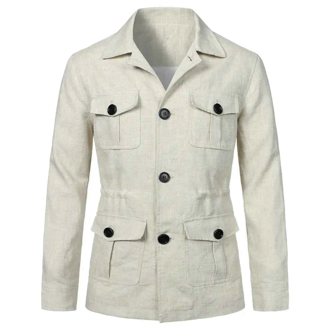 Men's Retro Linen Safari Jacket - British Style Creamy-White
