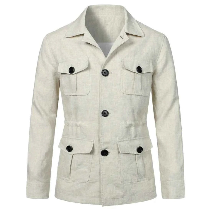 Men's Retro Linen Safari Jacket - British Style Creamy-White