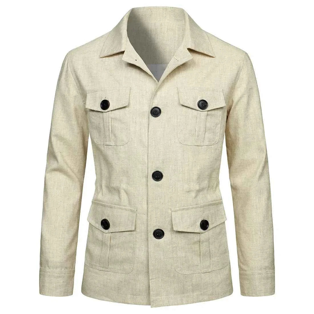 Men's Retro Linen Safari Jacket - British Style Beige