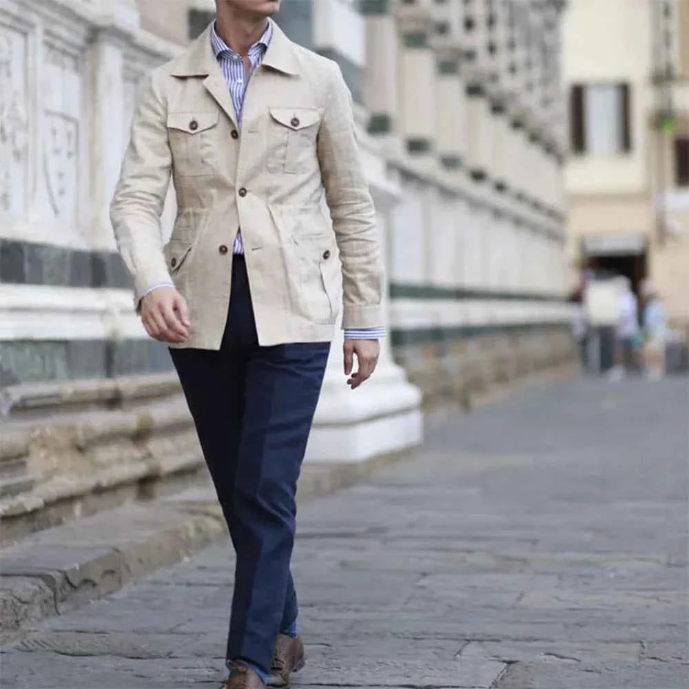 Men's Retro Linen Safari Jacket - British Style