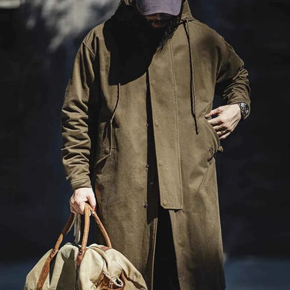 Men's Cotton Jacket Loose Fit Solid Hood Coffee Winter Long Sleeve